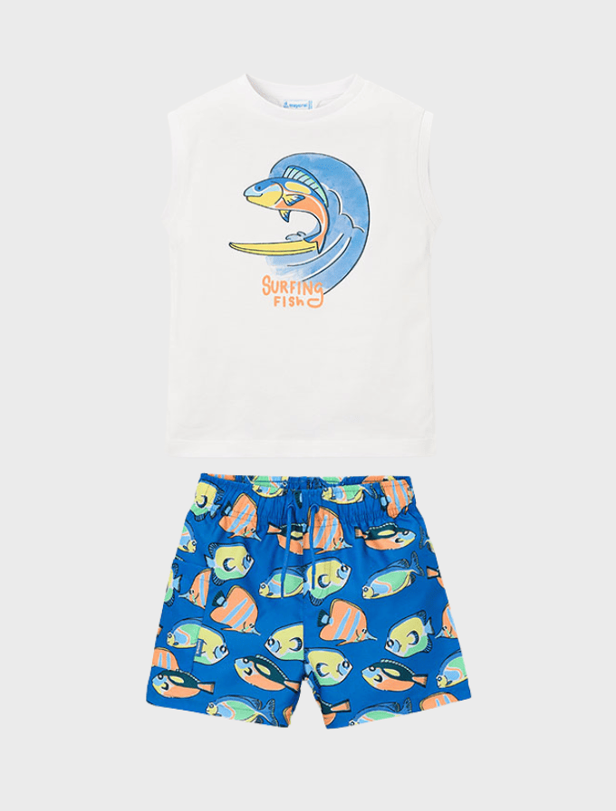 Conj. Camiseta tirantes y Bañador bermuda estampado