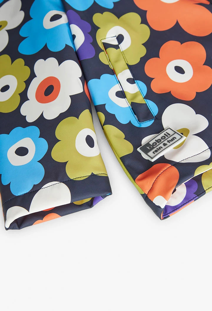 Impermeable con capucha flores de niña