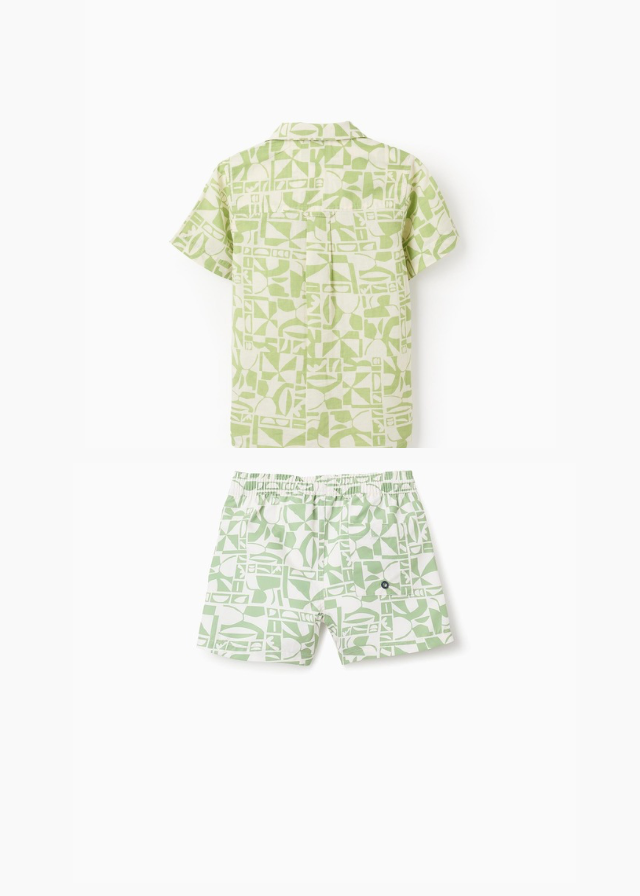 CONJ. SHIRT AND SWIM SHORTS AOP COTTON
