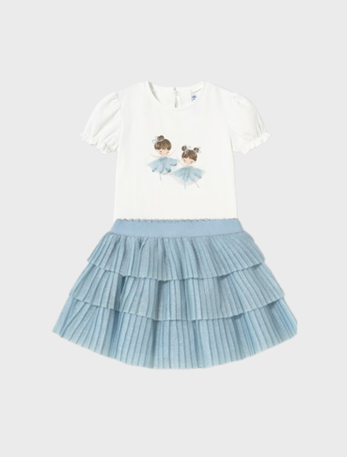 Conj. Camiseta m/c vestir y Falda tul plisado