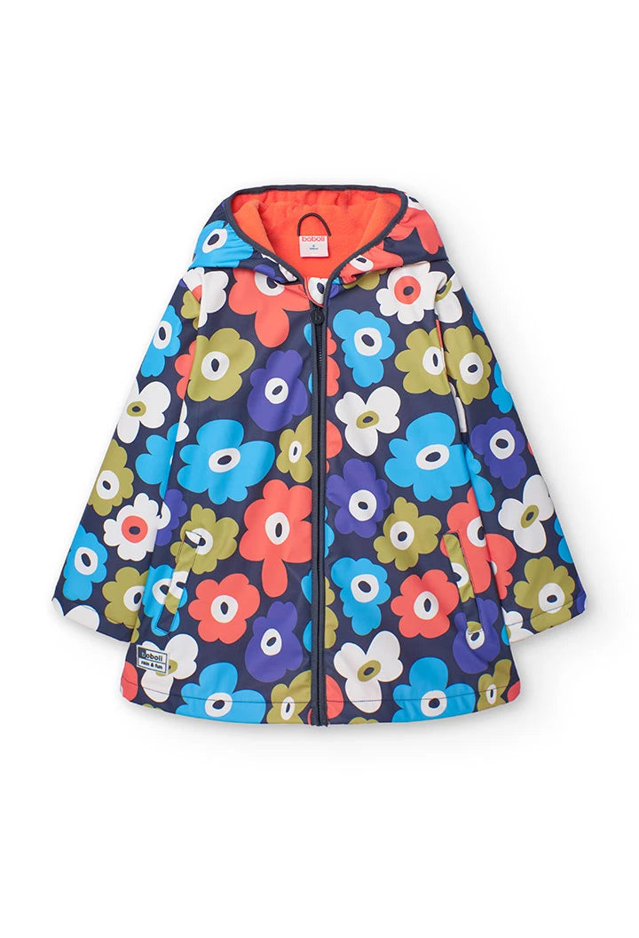 Impermeable con capucha flores de niña