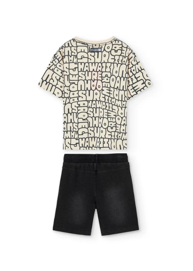 Conj. Camiseta Punto Y Bermudas Felpa Denim