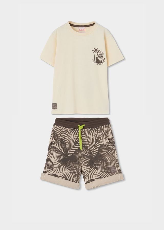 Camiseta punto y Bermudas felpa estampada