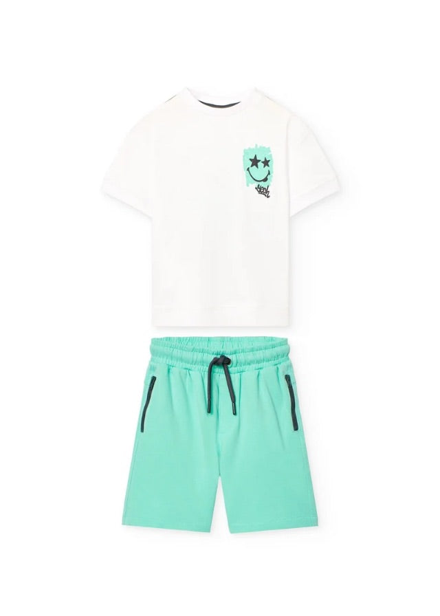 Conj. Camiseta Punto Y Bermudas Felpa