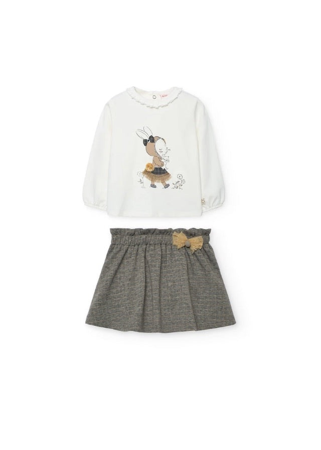 Conj. Camiseta punto elástico y Falda punto cuadros