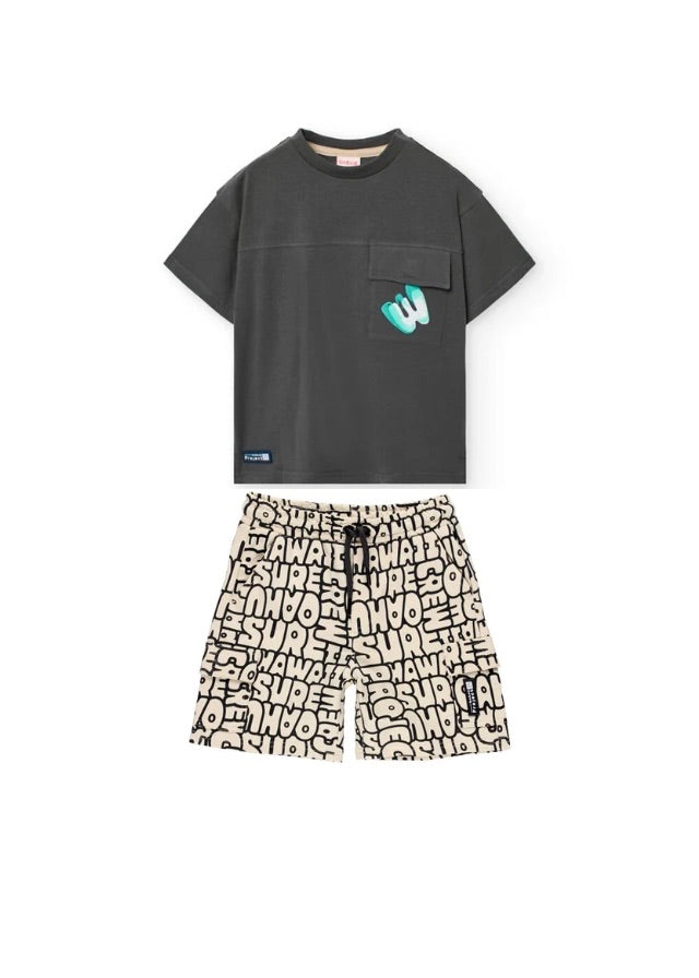 Conj. Camiseta Punto Y Bermudas Felpa