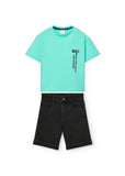 Conj. Camiseta Punto Tintada Y Bermudas Denim Punto