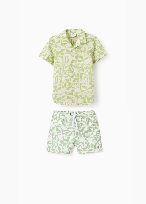 CONJ. SHIRT AND SWIM SHORTS AOP COTTON