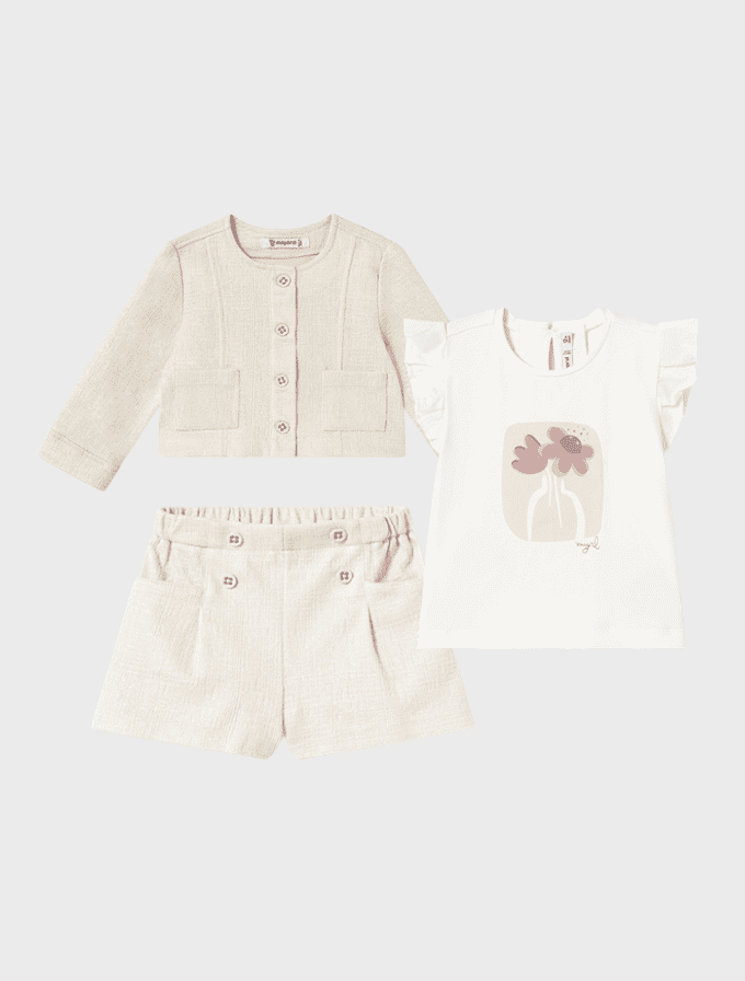 Conj. 3 pcs Chaqueta y Pantalon punto estructura con Camiseta m/c