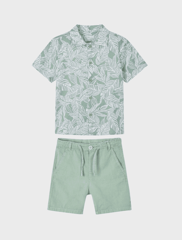 Conj. Camisa m/c gasa estampada y Bermuda lino delavado