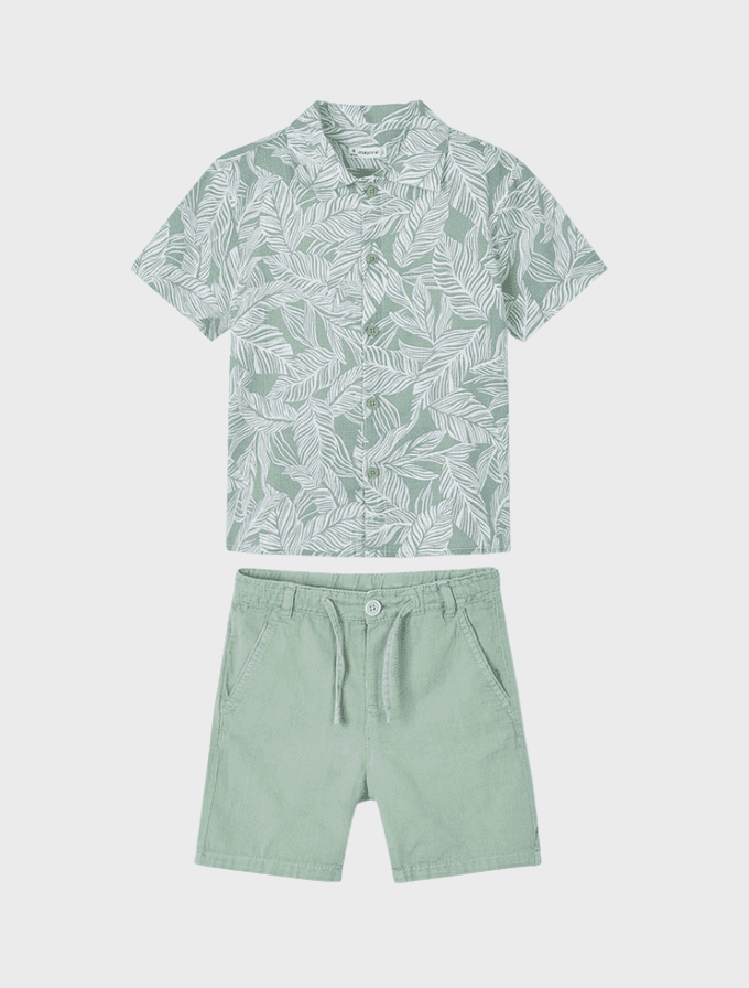 Conj. Camisa m/c gasa estampada y Bermuda lino delavado