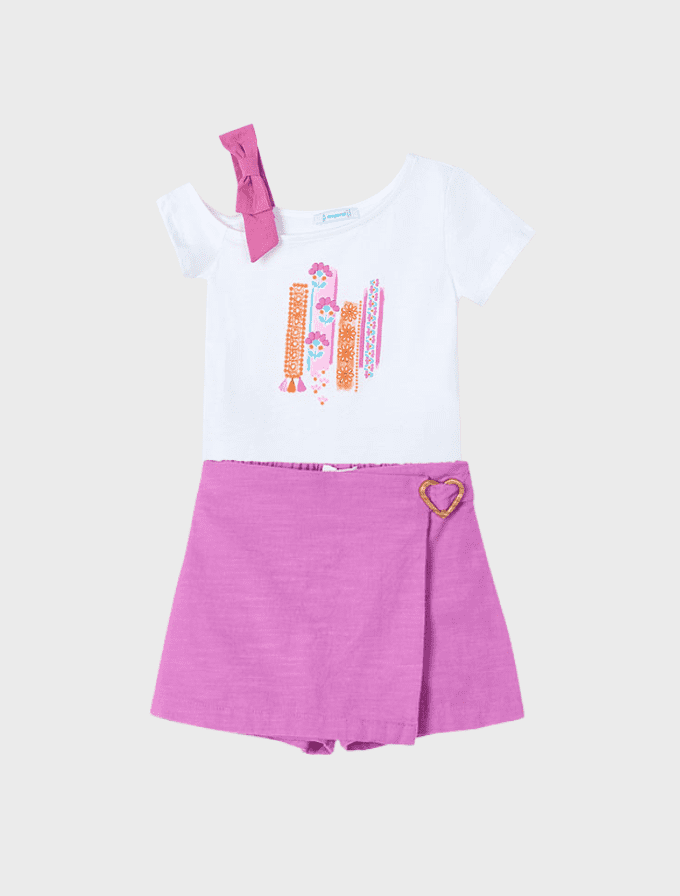 Conj. Camiseta mc asimetrica y Falda pantalon hebilla