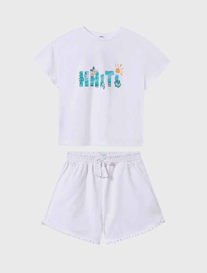 Conj. Camiseta m/c grafica y Short felpa basico