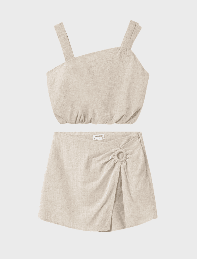 Conj. Top lazo asimetrico y Falda pantalon arandela