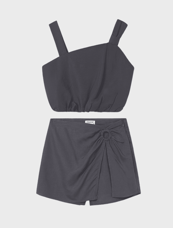 Conj. Top lazo asimetrico y Falda pantalon arandela