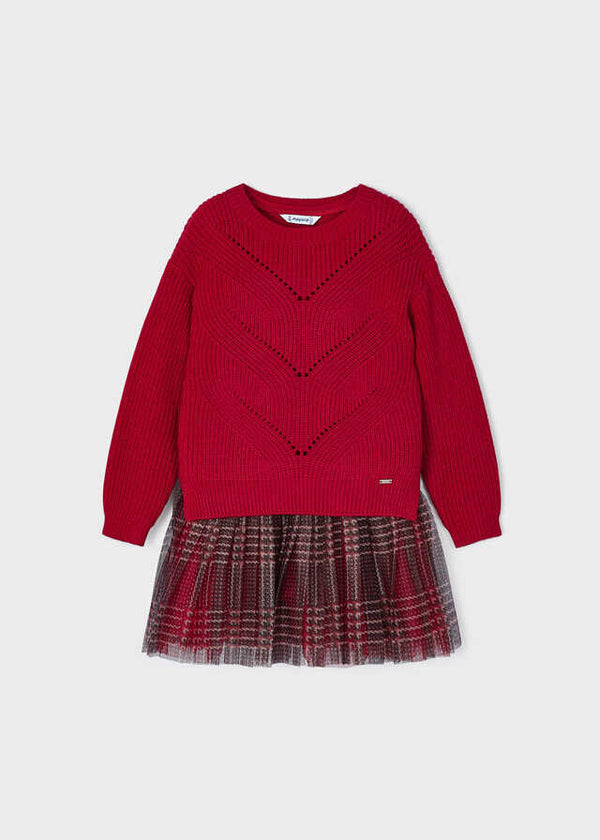 Vestido tricot combinado tul