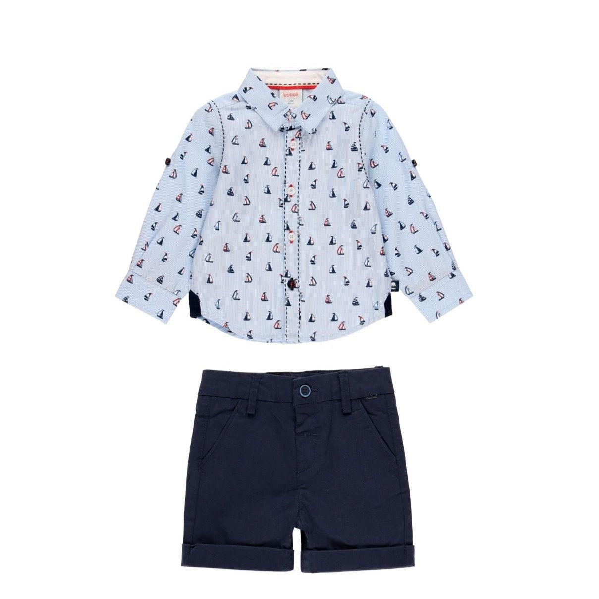 Conjunto camisa popelín veleros y bermuda satén elástico