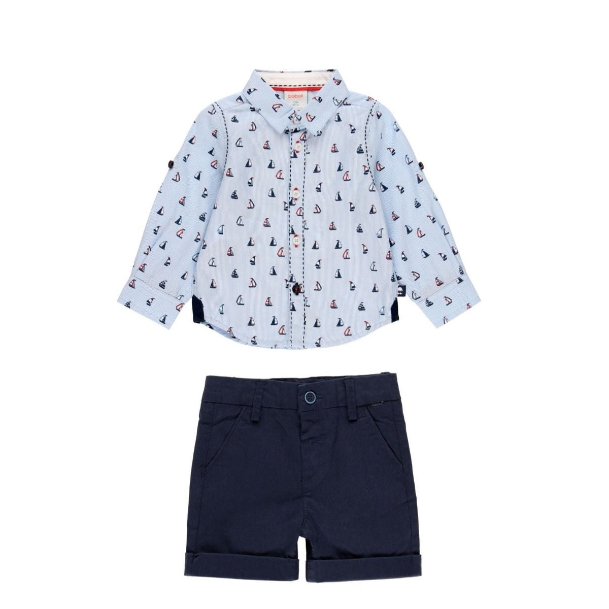 Conjunto camisa popelín veleros y bermuda satén elástico