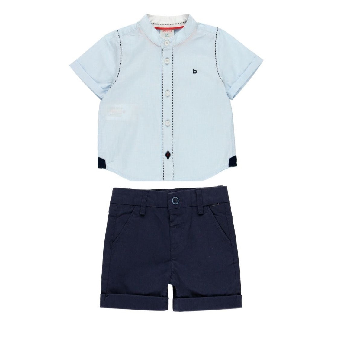 Conjunto camisa fil a fil m/c y bermuda satén elástico