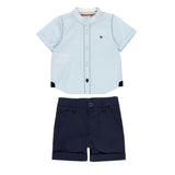 Conjunto camisa fil a fil m/c y bermuda satén elástico