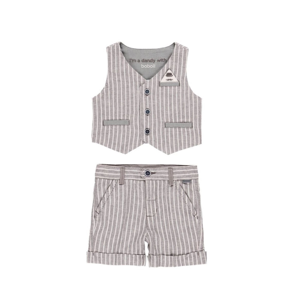 Conjunto chaleco lino listado y bermuda lino de bebe niño