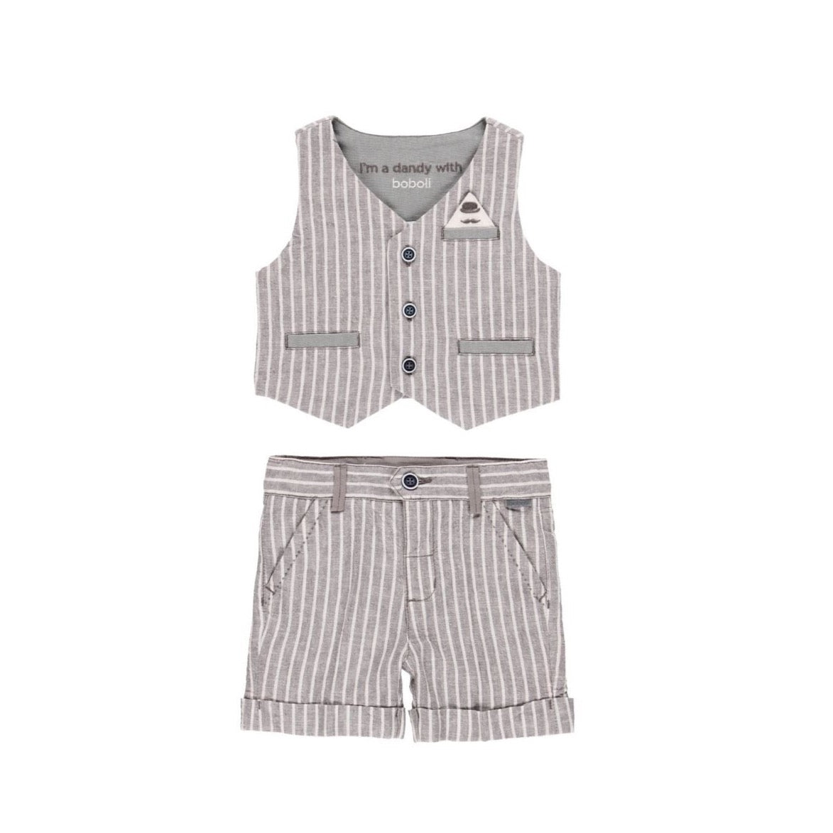Conjunto chaleco lino listado y bermuda lino de bebe niño