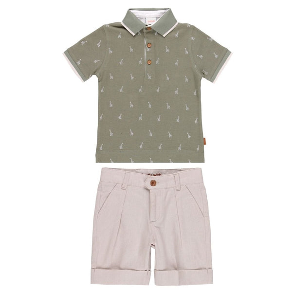 Conjunto polo piqué estampado y bermuda lino