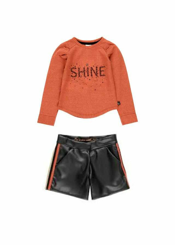 Conjunto short polipiel con bandas y camiseta lurex