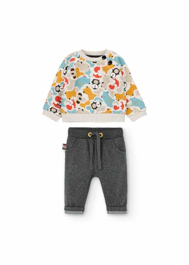 Conjunto sudadera felpa estampada y pantalon franela punto 